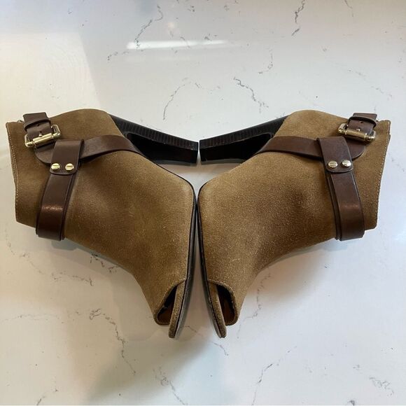 Vince Camuto VC Signature Leather Suede Brown Nikoletta Peep Toe Boots Size 7 - Picture 9 of 16